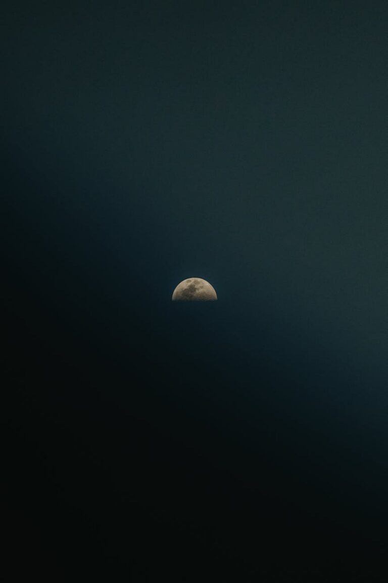 the moon is seen through a dark sky